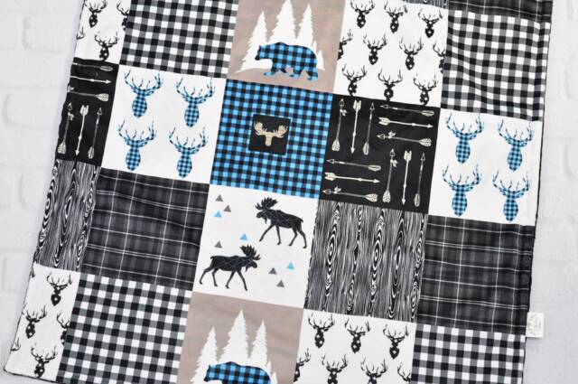 Personalized Woodland Baby Blanket-Personalized Minky Blanket-Buffalo Plaid Buck Minky Baby Blanket-Moose Blanket Boy Girl - image 1