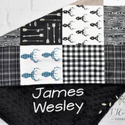 Personalized Woodland Baby Blanket-Personalized Minky Blanket-Buffalo Plaid Buck Minky Baby Blanket-Moose Blanket Boy Girl - thumbnail 2