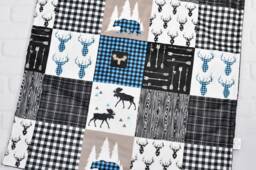 Personalized Woodland Baby Blanket-Personalized Minky Blanket-Buffalo Plaid Buck Minky Baby Blanket-Moose Blanket Boy Girl - thumbnail 1