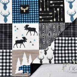 Personalized Woodland Baby Blanket-Personalized Minky Blanket-Buffalo Plaid Buck Minky Baby Blanket-Moose Blanket Boy Girl - thumbnail 3