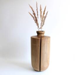Tall Floor Wood Vase, Rustic Walnut Vase For Dried Flower, Wooden Bookshelf Decor - thumbnail 2