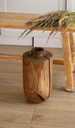 Tall Floor Wood Vase, Rustic Walnut Vase For Dried Flower, Wooden Bookshelf Decor - thumbnail 1