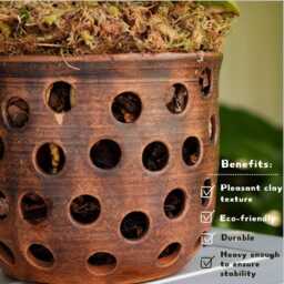 Unglazed Brown Ceramic Orchid Planter - 30, 4 Fl. Oz. - 1900 Ml Pot With Ventilation Holes - thumbnail 3