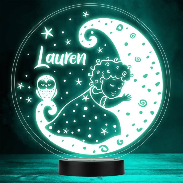 Cute Sleeping Baby On The Moon With Owl Led Personalised Gift Night Light - image 1