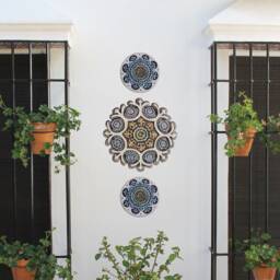 3 Matt Blue Suzani Ceramic Tiles Handmade Boho Wall Art - 28cm, 15cm - thumbnail 4