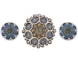 3 Matt Blue Suzani Ceramic Tiles Handmade Boho Wall Art - 28cm, 15cm