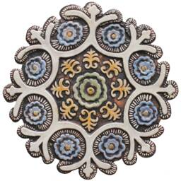 3 Matt Blue Suzani Ceramic Tiles Handmade Boho Wall Art - 28cm, 15cm - thumbnail 2