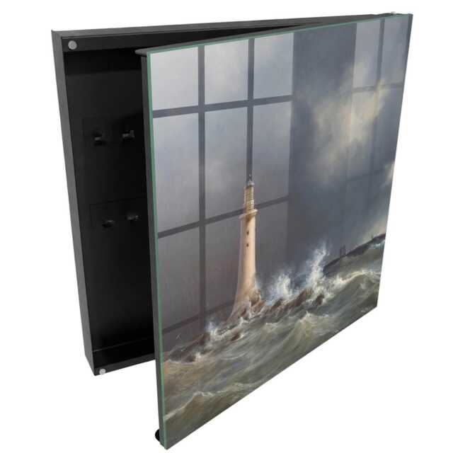 stormy Sea Wall Mounted Key Cabinet, Gray Box For Wall, Realistic Landscapes, Lovers Of The & Adventure - image 1
