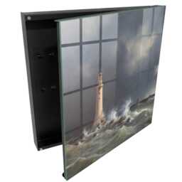 stormy Sea Wall Mounted Key Cabinet, Gray Box For Wall, Realistic Landscapes, Lovers Of The & Adventure