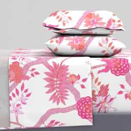 Peony Floral Sheets - Branch By Danika_Herrick Chinoiserie Large Scale Pink Orange Cotton Sateen Sheet Set Bedding Spoonflower