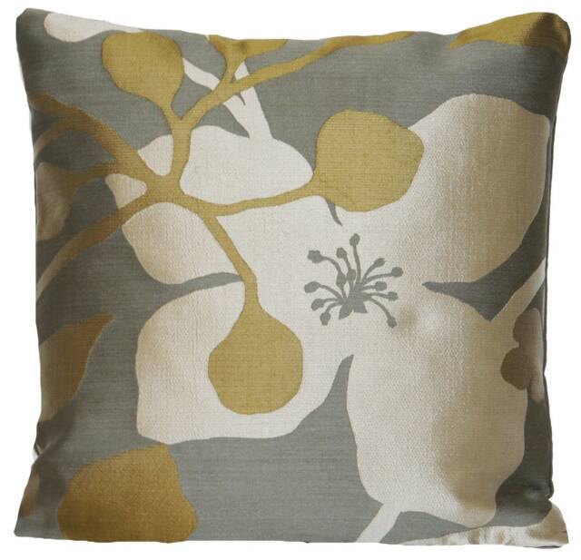 Pierre Frey Silk Fabric Cushion Cover Floral Woven Grey Gold Square 16