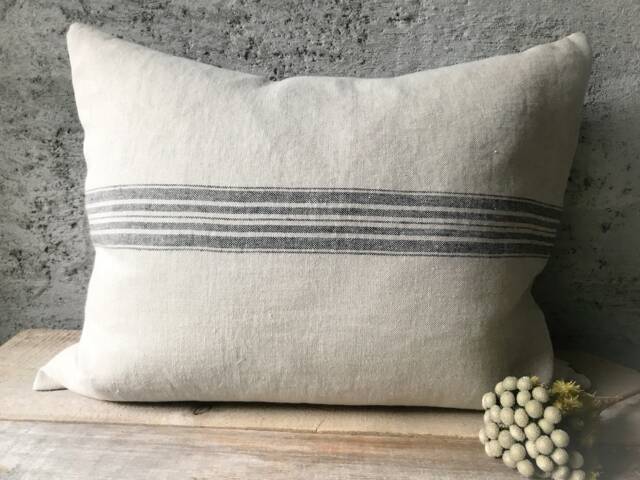 Rustic Linen Pillow Case/Linen Throw Cover/striped Decorative Case/Hidden Zipper/Grain Sack Case/ - image 1