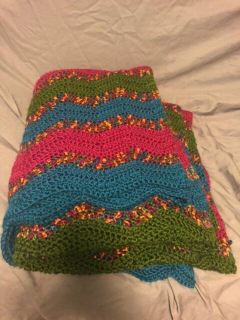 Blue, Green & Fuchsia Chevron Blanket - image 1