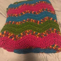 Blue, Green & Fuchsia Chevron Blanket - thumbnail 3