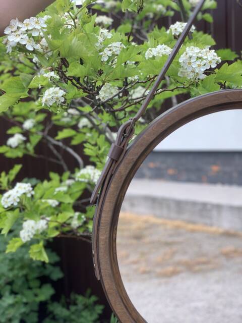 Modern Wall Mirror For Bathroom, Round Decor, Brown Wood Framed Mirror, Decorative Wall, Wooden Living Room - image 1