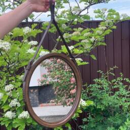 Modern Wall Mirror For Bathroom, Round Decor, Brown Wood Framed Mirror, Decorative Wall, Wooden Living Room - thumbnail 2
