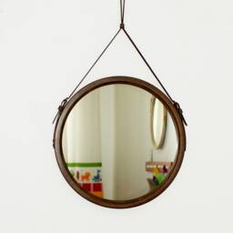 Modern Wall Mirror For Bathroom, Round Decor, Brown Wood Framed Mirror, Decorative Wall, Wooden Living Room - thumbnail 3