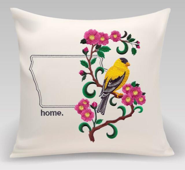 Iowa Eastern Goldfinch & Wild Rose Medley. Embroidered With Feather Insert - image 1