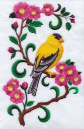 Iowa Eastern Goldfinch & Wild Rose Medley. Embroidered With Feather Insert - thumbnail 2