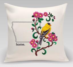 Iowa Eastern Goldfinch & Wild Rose Medley. Embroidered With Feather Insert - thumbnail 1