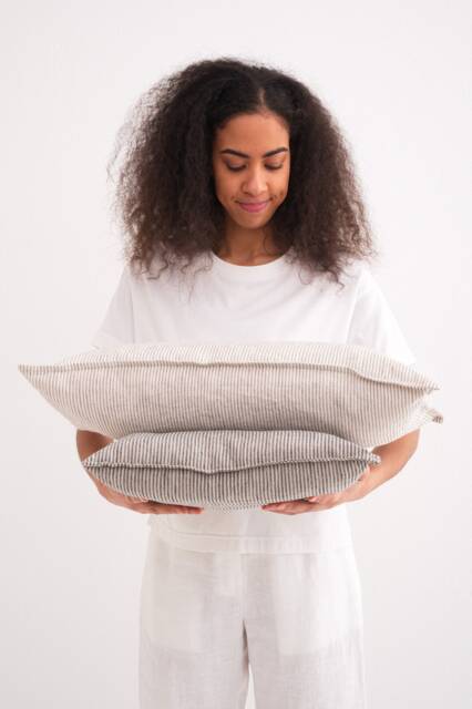 Linen Pillow Cover - Square Pillow Cover Softened Case Zipper Stylish Organic - image 1