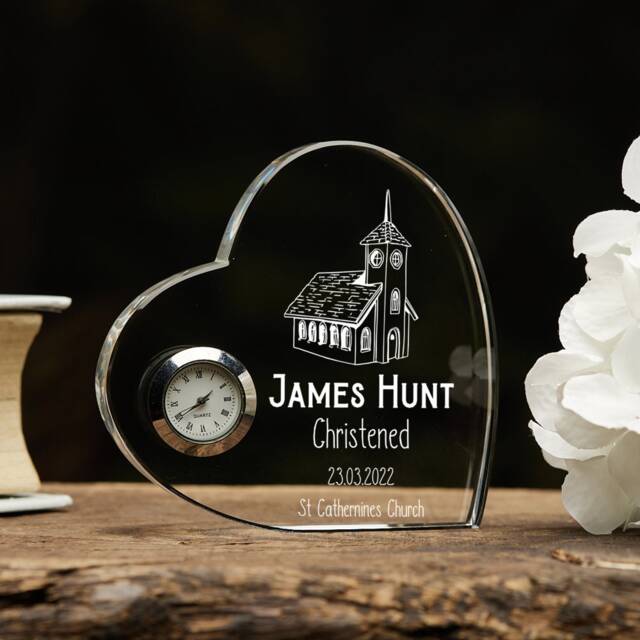 Engraved Heart Crystal Clock Christening Keepsake Gifts For Boys & Girls - image 1