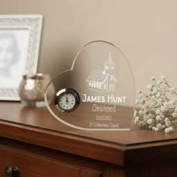 Engraved Heart Crystal Clock Christening Keepsake Gifts For Boys & Girls - thumbnail 3