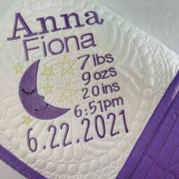 Personalized Baby Quilt, Moon & Stars Birth Stats Blanket - thumbnail 3