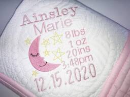 Personalized Baby Quilt, Moon & Stars Birth Stats Blanket - thumbnail 1