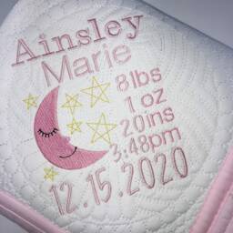 Personalized Baby Quilt, Moon & Stars Birth Stats Blanket - thumbnail 4