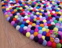 Multicolor Felt Ball Rug Handmade Wool Nursery Rug - 20-250 cm - thumbnail 1