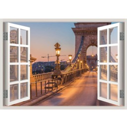 Chain Bridge Budapest View Window 3D Wall Decal Art Removable Wallpaper Mural Sticker Vinyl Home Decor - thumbnail 2