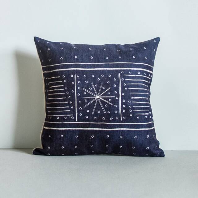 Blue Linen Blend Pillow Cover Boho Aztec Cushion - 45x45cm - image 1