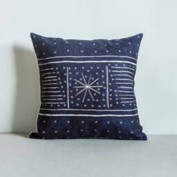 Blue Linen Blend Pillow Cover Boho Aztec Cushion - 45x45cm - thumbnail 1