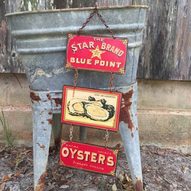 Vintage Oyster Metal Sign Kitchen Wall Decor, 1890S Label Art