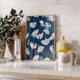 Blue Ginkgo Leaf Botanical Poster - Minimal Floral Wall Art Japanese Inspired Nature Print - thumbnail 3