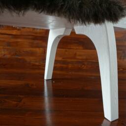 Minimalist White Oak Bench Black Pelssau Sheepskin, Scandinavian Design - thumbnail 4