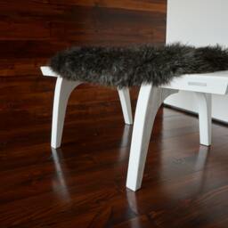 Minimalist White Oak Bench Black Pelssau Sheepskin, Scandinavian Design - thumbnail 2