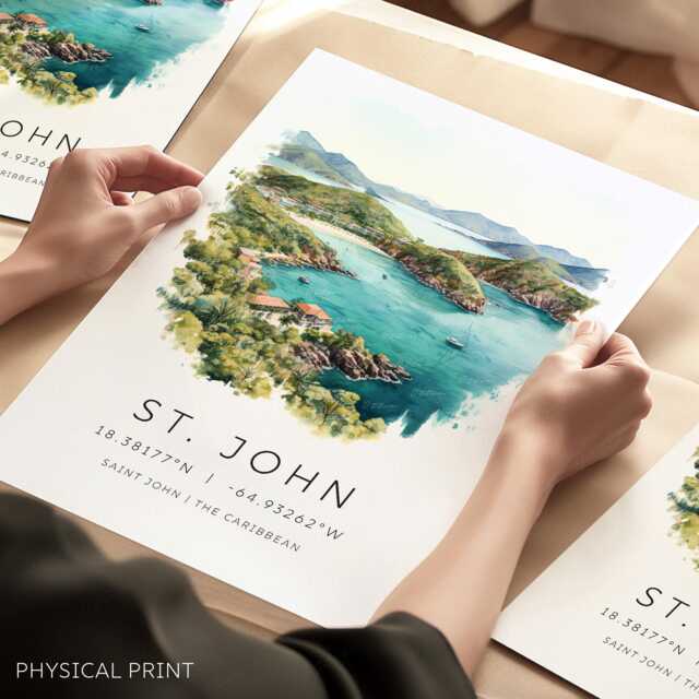 st John Travel Poster, Virgin Islands Saint Print, Prints, Wall Art, Cruise Memory Gallery, Engagement Gift Art - image 1