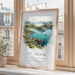 st John Travel Poster, Virgin Islands Saint Print, Prints, Wall Art, Cruise Memory Gallery, Engagement Gift Art - thumbnail 3
