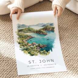 st John Travel Poster, Virgin Islands Saint Print, Prints, Wall Art, Cruise Memory Gallery, Engagement Gift Art - thumbnail 2