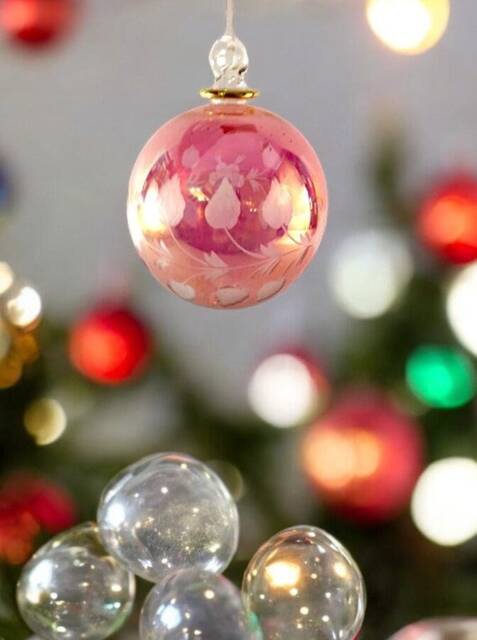 Engraved Purple Blown Glass Christmas Ornament - Holiday Decor - image 1