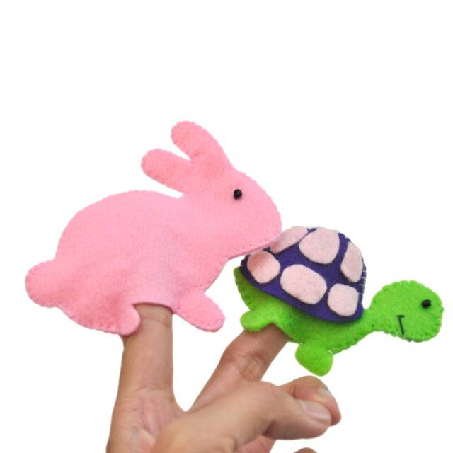 Felt Finger Puppets - Tortoise & Hare - Set Of 2 Pcs - Nursery Rhyme Storytelling, Educational Play Set, Toddler Toys