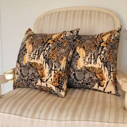 Kuwaha Home Animal Print Decorative Pillow Cover, Set Of 2, Beige, Black, Yellow - thumbnail 3
