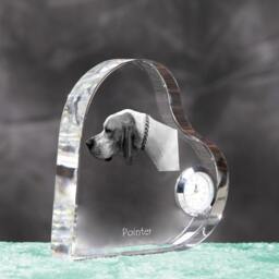 English Pointer - Crystal Clock in The Shape Of A Heart With Image Pure-Bred Dog - thumbnail 3