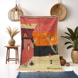 Handmade Wool Beniourain Rug, Moroccan Berber Abstract Design, Bohemian Home Decor