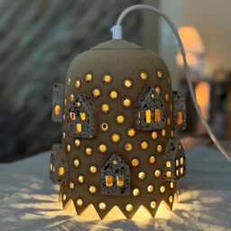 Handmade Ceramic Pendant Light Tiny House Village, Boho Home Decor
