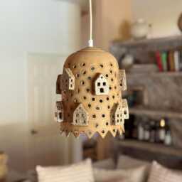 Handmade Ceramic Pendant Light Tiny House Village, Boho Home Decor - thumbnail 2
