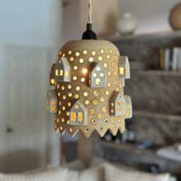 Handmade Ceramic Pendant Light Tiny House Village, Boho Home Decor - thumbnail 3