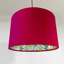 Cerise Velvet Drum Lampshade Double Sided With Leaves Interior